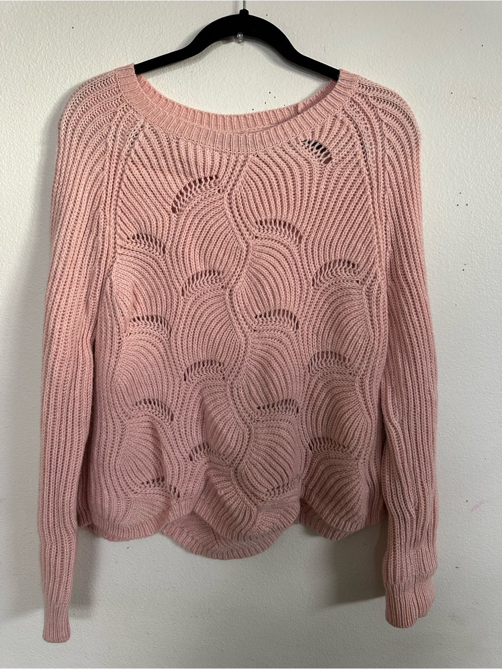 a new day Light Pink Scallop Knit Crewneck Sweater